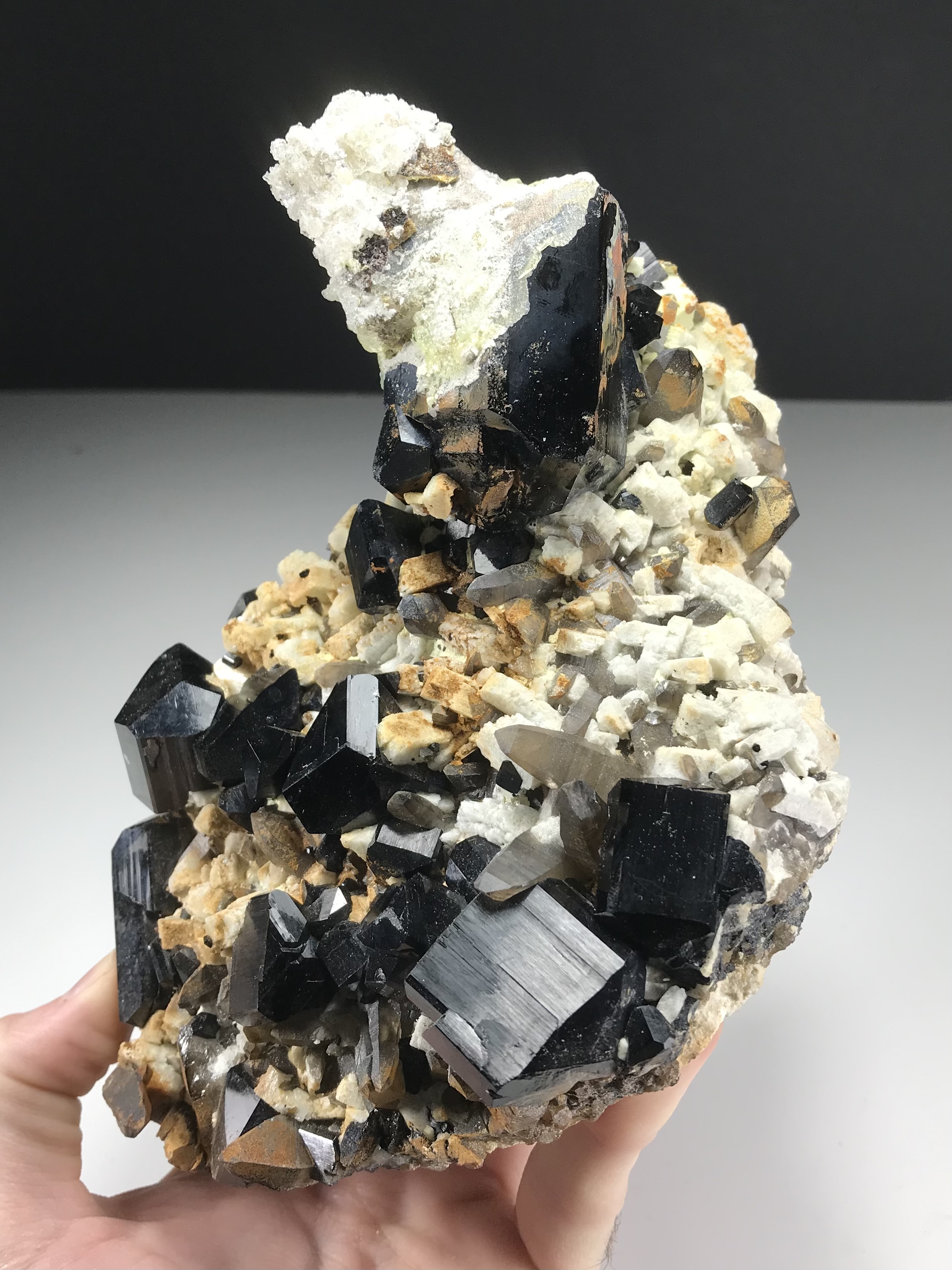 Hyalite Opal on Schorl Tourmaline with Smoky Quartz